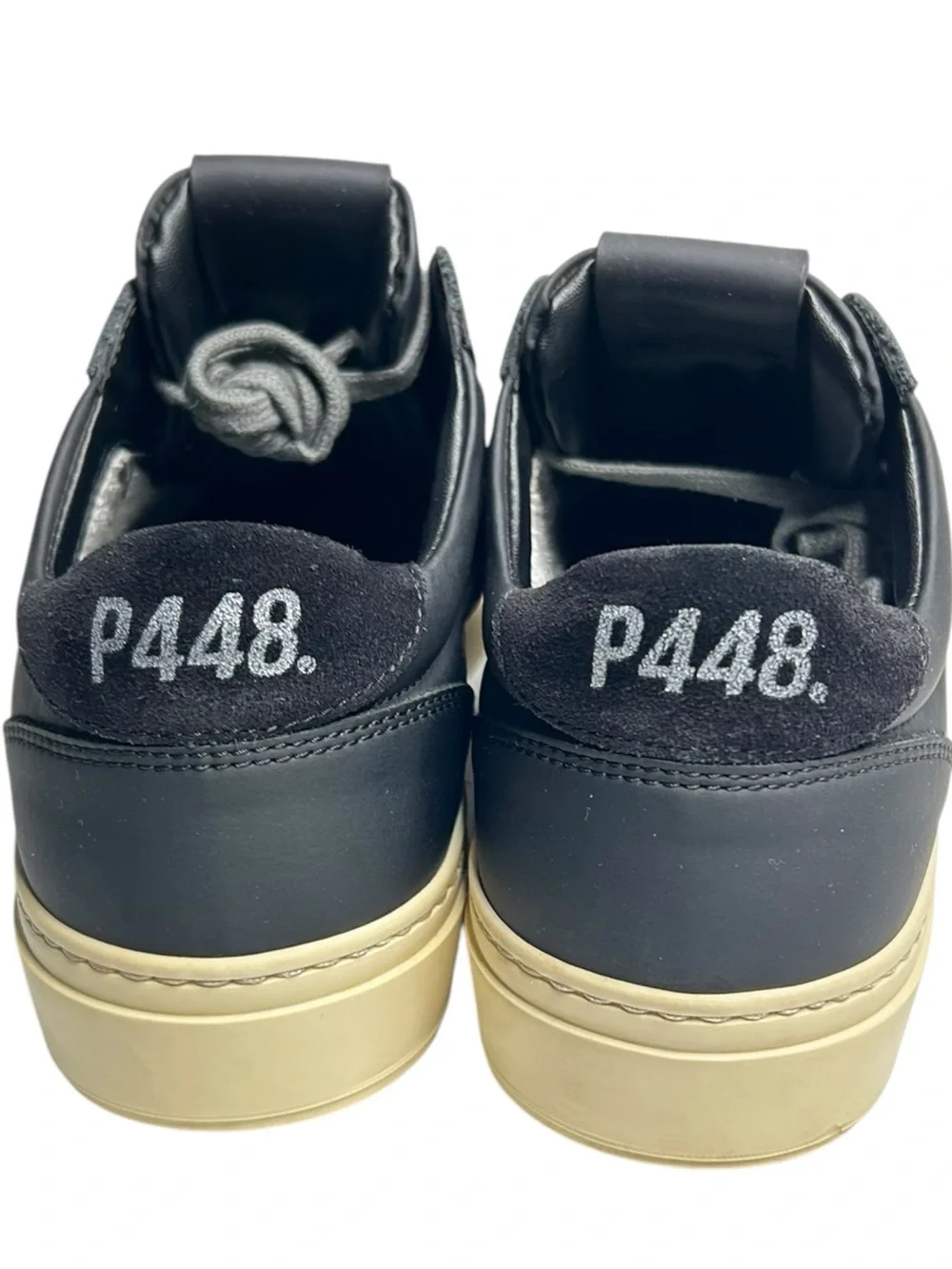 P448 John Project Sustainability Black Leather Low Top Sneakers Womens EU 39 US
